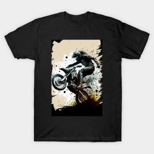 Dirt bike stunt - black and tan - low angle T-Shirt